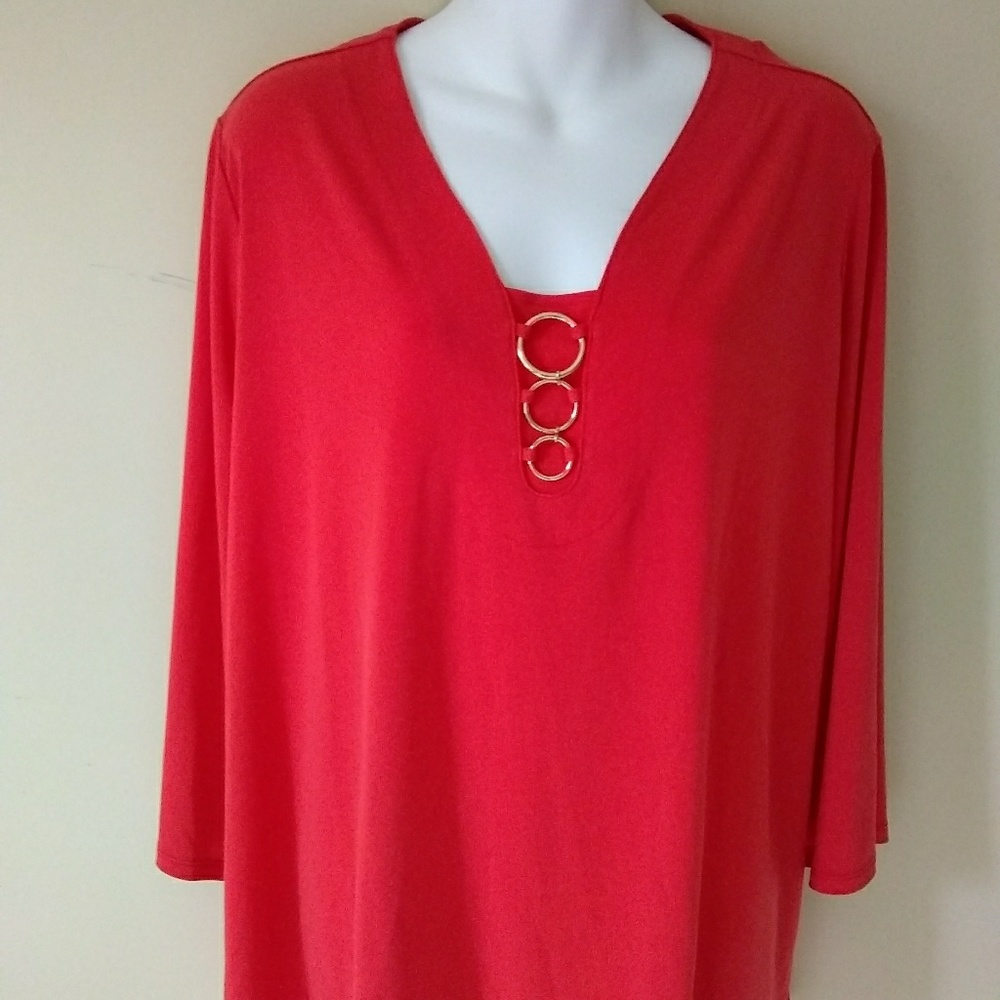 NWT Chico's Tunic Top Blouse Garibaldi Orange Sz 3 - Picture 1 of 8